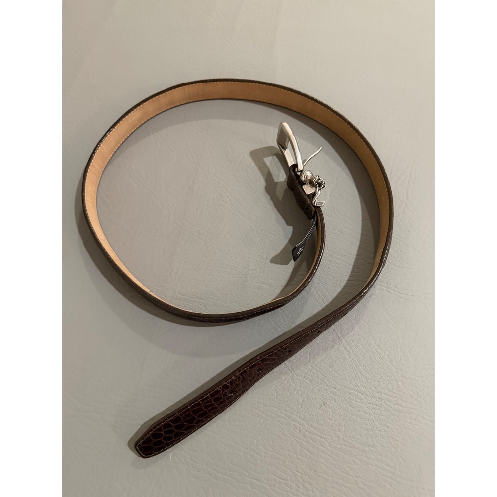 Brighton Golf Belt Womens XL 36 Brown‎ Croc Embossed Leather Silver Tone Charm